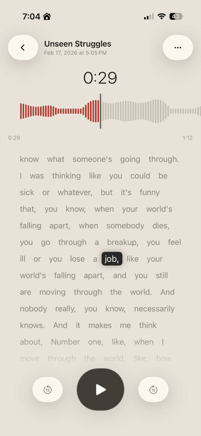 On-device transcript view in Markdown Voice Memos